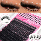 DIY False Eyelash Extension Kit, Individual Lash Clusters Bottom & Upper Lashes, Extra Thick & Fluffy Lashes for Beginners DIY