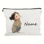 Custom Name Vintage Cute Girl Pattern Makeup Bag Handbag Toiletry Bag Pencil Case Holiday Gift Cosmetic Bag