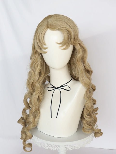 Synthetic 26inch Princess Curly Wavy Long Brown Sleeping Beauty Aurora Cosplay Wig for Halloween Christmas School Thanksgiving