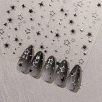 5D Luxury Star Nail Stickers for Nail Art Stars Black Silver Nail Decals Gilding Hollow Out Five-Pointed  Nail Art Design Slider
