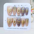 10Pcs French Style Almond Shape Blue Denim Gilded Baroque Press on Nails Manicure Starry Moon Gilding With Cat Eye Fake Nails