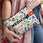 Medicine-Themed Cosmetic Travel Bag - Foldable Zippered Makeup Organizer, Gift for Healthcare Professionals, Cosmetic Bag