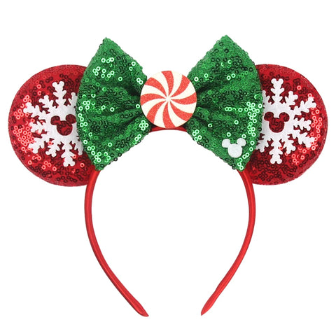 2023 Disney Christmas Mickey Ears Headband For Girls Sequins Bow Festivall Party Hairband DIY Hair Accessories