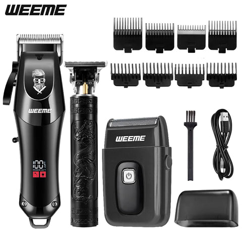 USB Rechargeable Hair Clippers for Men, Three-piece Set with Oil Head and Electric Trimmers, Ideal for Home Use