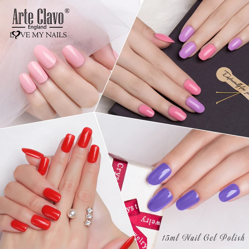 Arte Clavo Solid Color Gel Nail Polish 15ml Soak Off UV LED Gel Semi-Permanent Glitter Polish For Manicure Nail Art Salon Gel