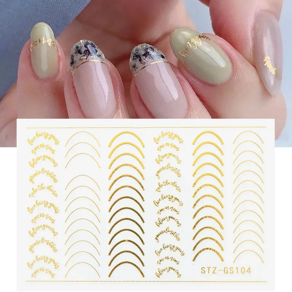 3pcs/set 3D Simple Lines Nail Stickers Rose Gold Metal Stripe Letters Decals Curve Gel Nails Art Sliders Polish Manicure Decor