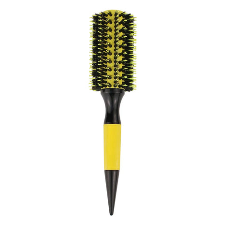 Gute Volumizing Roller Brush for Curls - Boar & Nylon Bristles, Non-Slip Handle (Yellow/Black) - Salon & Home Hair Styling Tool
