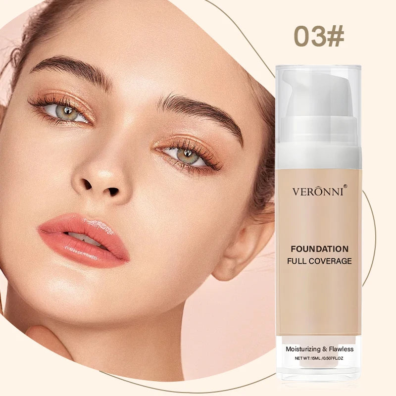 15ml Full Coverage Liquid Foundation,Foundation Effective Concealer Waterproof Sweat-resistant Makeup Professional Cosmetics