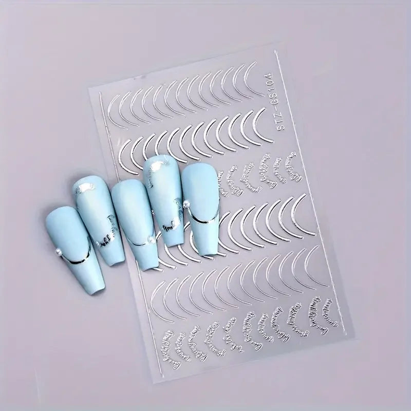 3pcs/set 3D Simple Lines Nail Stickers Rose Gold Metal Stripe Letters Decals Curve Gel Nails Art Sliders Polish Manicure Decor
