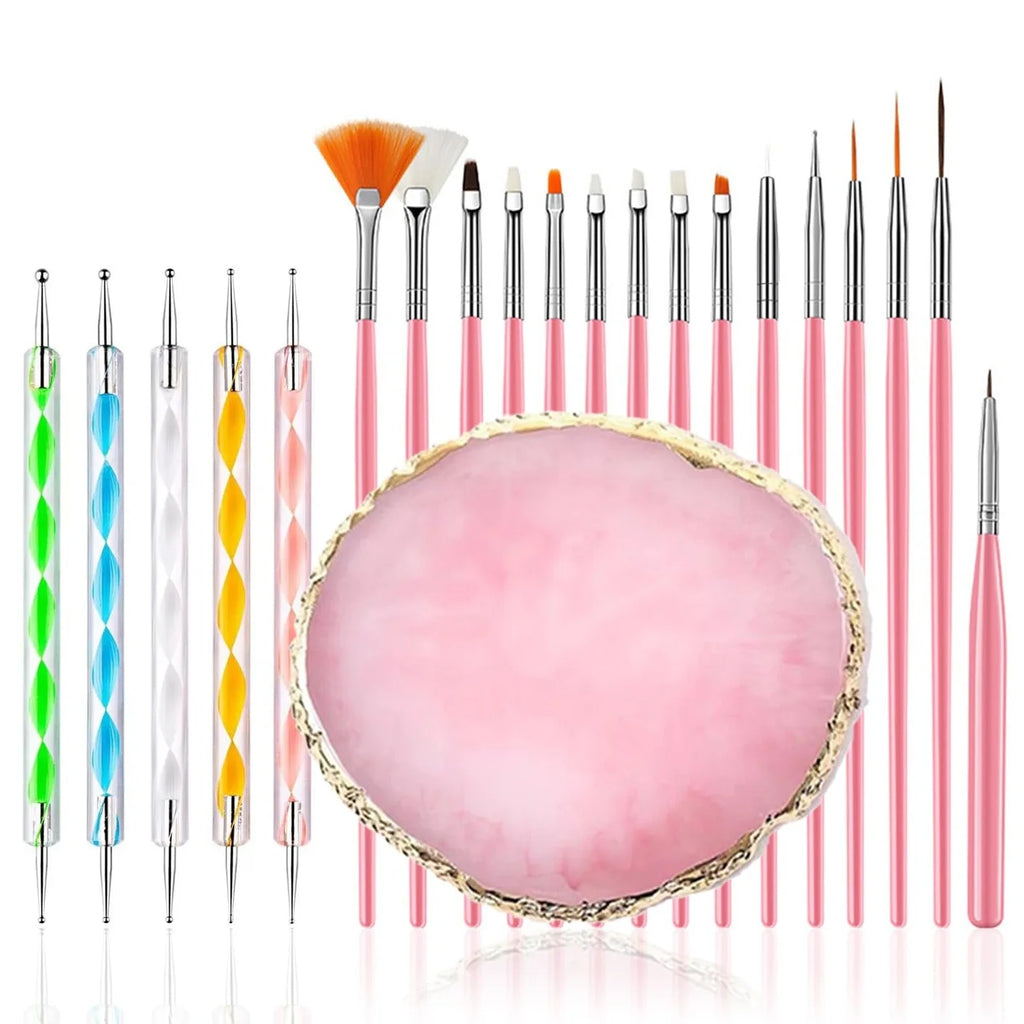 27-Piece Professional Nail Set: Brushes + Dotting Tools + Liners + Palette & Stand | Complete Salon & Home DIY Kit