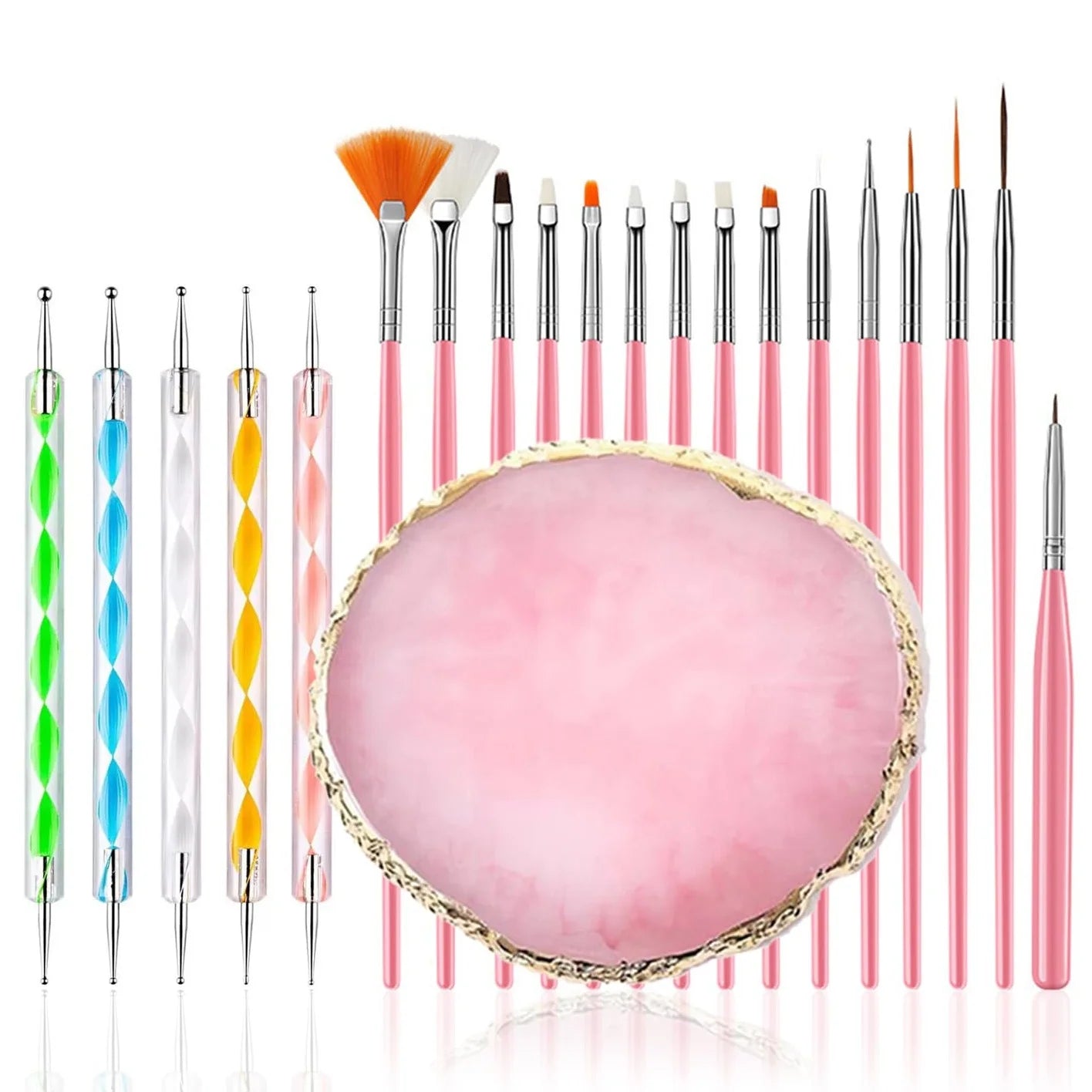 27-Piece Professional Nail Set: Brushes + Dotting Tools + Liners + Palette & Stand | Complete Salon & Home DIY Kit