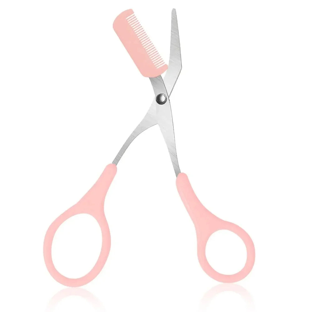 Stainless Steel Eyebrow Trimming Scissors with built-in Comb Precise Grooming Tool Creating Perfect Eyebrows Pink/White/Black