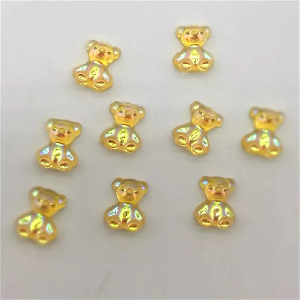 10Pcs Pink Gold Bear Nail Charms Japanese Cartoon Jewelry Nails Art Decoration 3D Rabbit Bear Manicure Accessories For Girl Lady