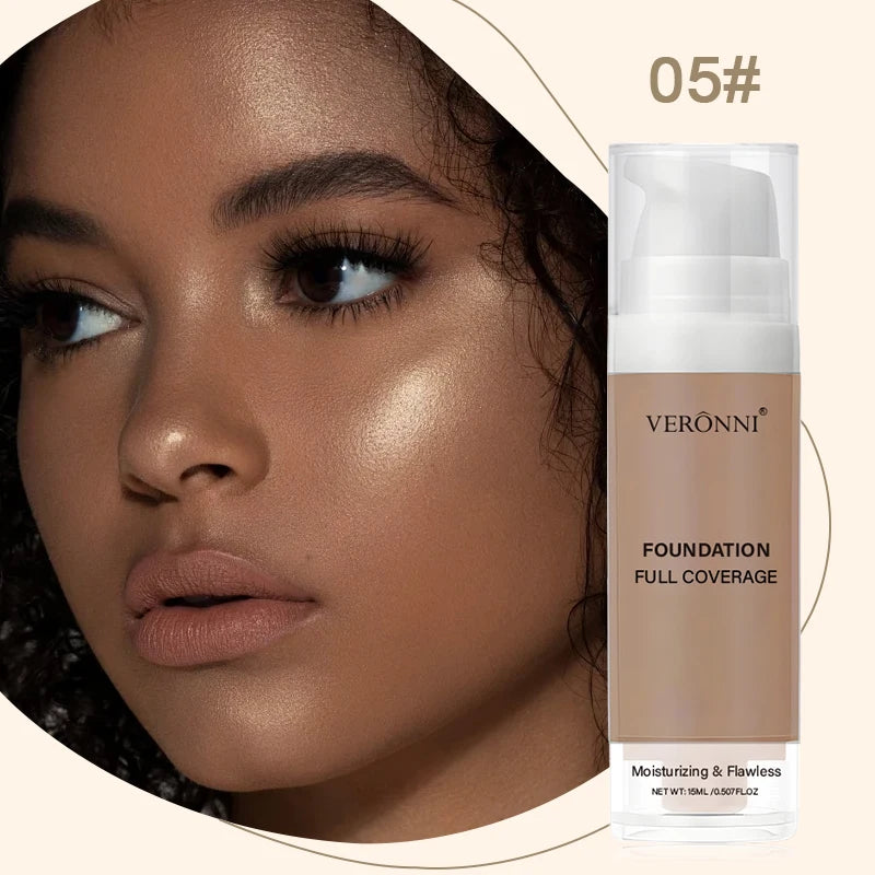 15ml Full Coverage Liquid Foundation,Foundation Effective Concealer Waterproof Sweat-resistant Makeup Professional Cosmetics