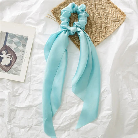 2023 Fashion Print Chiffon Long Ribbon Scrunchies Women Girls Ponytail Scarf Elastic Hair Bands Ties Hair Accessories Wholesale