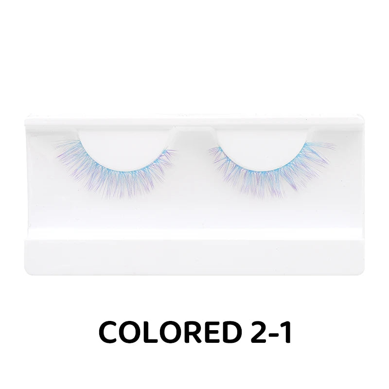 1 Pair Colored Lash Blue Fluffy Strip Lashes Natural Fake Lash Cosplay Makeup Wholesale Color Extension Eyelashes Colorful