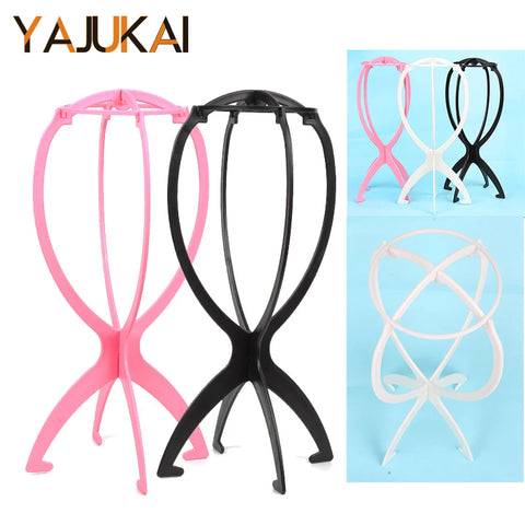 1Pcs Wig Stand Plastic Hat Display Wig Head Holders 17x36Cm Mannequin Stand Portable Folding Wig Stand Pink Hair Display Tools