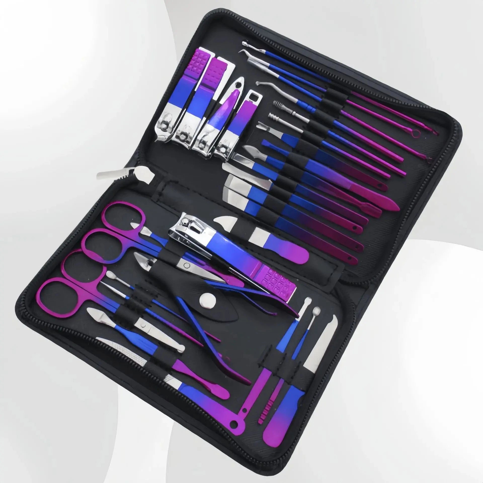 6/9/18/26pcs Manicure Set, Stainless Steel Gradient Professional Pedicure Kit Nail Scissors Grooming Kit With Travel Case