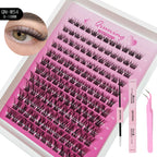 QIUNING Manga Lash Clusters Kit Cat Lashes with Lash Bond & Seal Cluster Eyelash Extensions Mixed Tray Eyelash Clusters Kit
