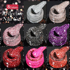 LILYCUTE 7ml Reflective Glitter Gel Nail Polish Shining Sparkling Gorgeous Silver Effect Semi-permanent UV Gel Nail Art Manicure