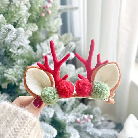 2pcs/Set Kawaii Christmas Elk Ear Hair Clip Women Girl Santa Snowman Hairpin Xmas Party Barrettes For Kids Cosplay Headwear
