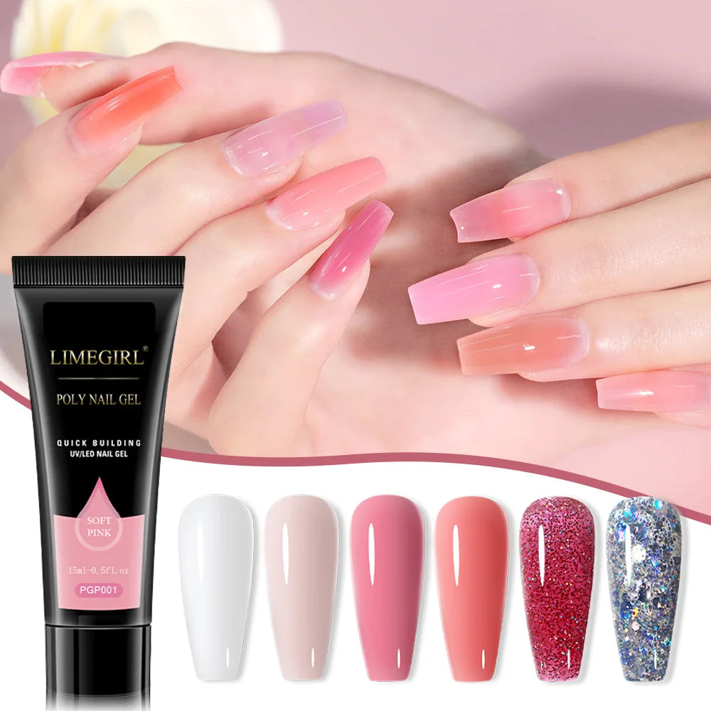 Poly Nail Gel Set for Extension Nails, Long Lasting, Natural-looking, Strong Builder Enhancement for Salon Manicure DIY at Home