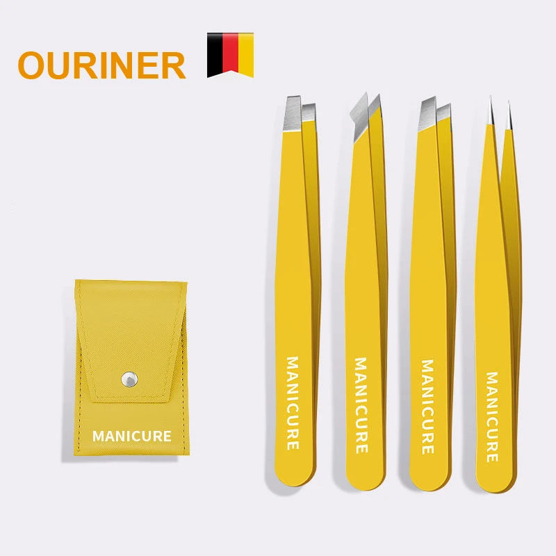 Precision Stainless Steel Tweezers For Eyebrow Hair Facial Hair Removal, Splinter, Blackhead Slant Tip Angle Tip Pointed Tip