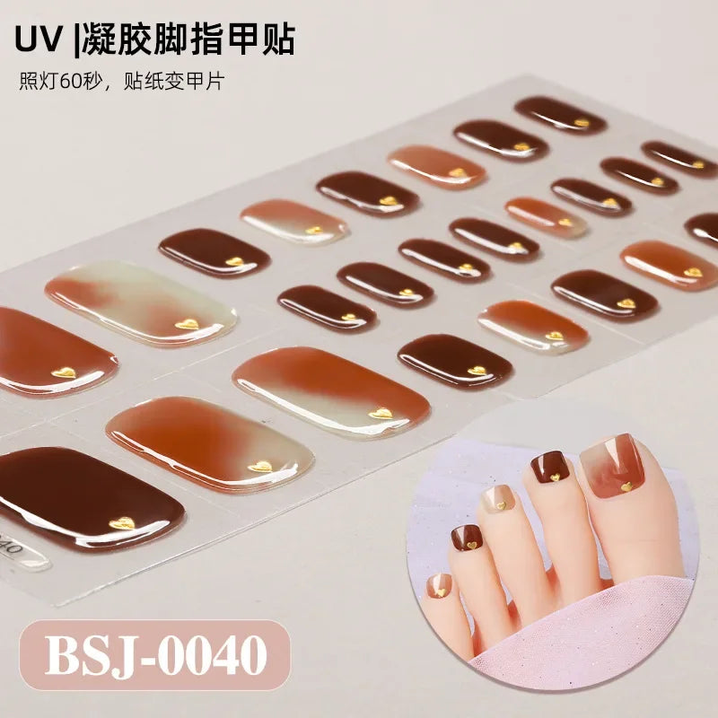 26Tips French Leopard Print UV Gel Toenail Sticker Bronzing Dye Gradient Cross-border Semi Baked Gel Nail Sticker UV Lamp Needed
