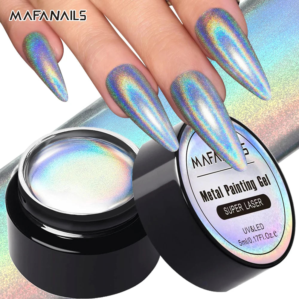 Gold Metallic Painting Nail Gel Liner Polish,3D Metal Mirror Effect Paint Drawing Nail Gel Build-in Brush Soak Off UV Chrome Gel