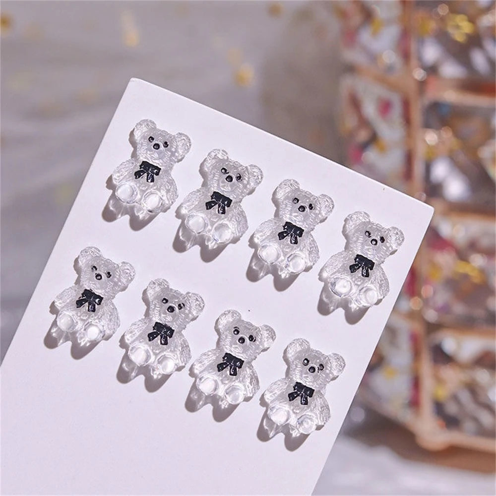 10Pcs Pink Gold Bear Nail Charms Japanese Cartoon Jewelry Nails Art Decoration 3D Rabbit Bear Manicure Accessories For Girl Lady
