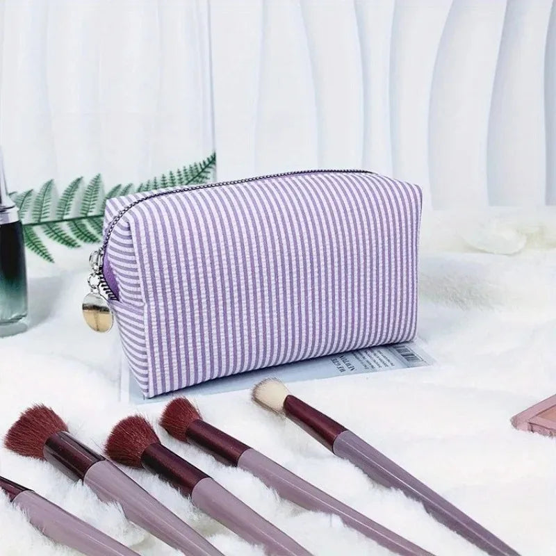 Personalized Striped Toiletry Bag - Custom Embroidered, Portable Polyester Cosmetic Storage, Ideal for Travel, School Dorm & Hom