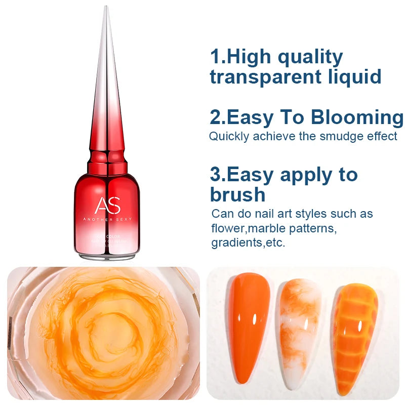 AS Tpo Free Clear Blooming Gel Polish 15ml UV LED Soak Off Nail Art Polish for Spreading Effect Marble Gel Paint Varnish TopBase