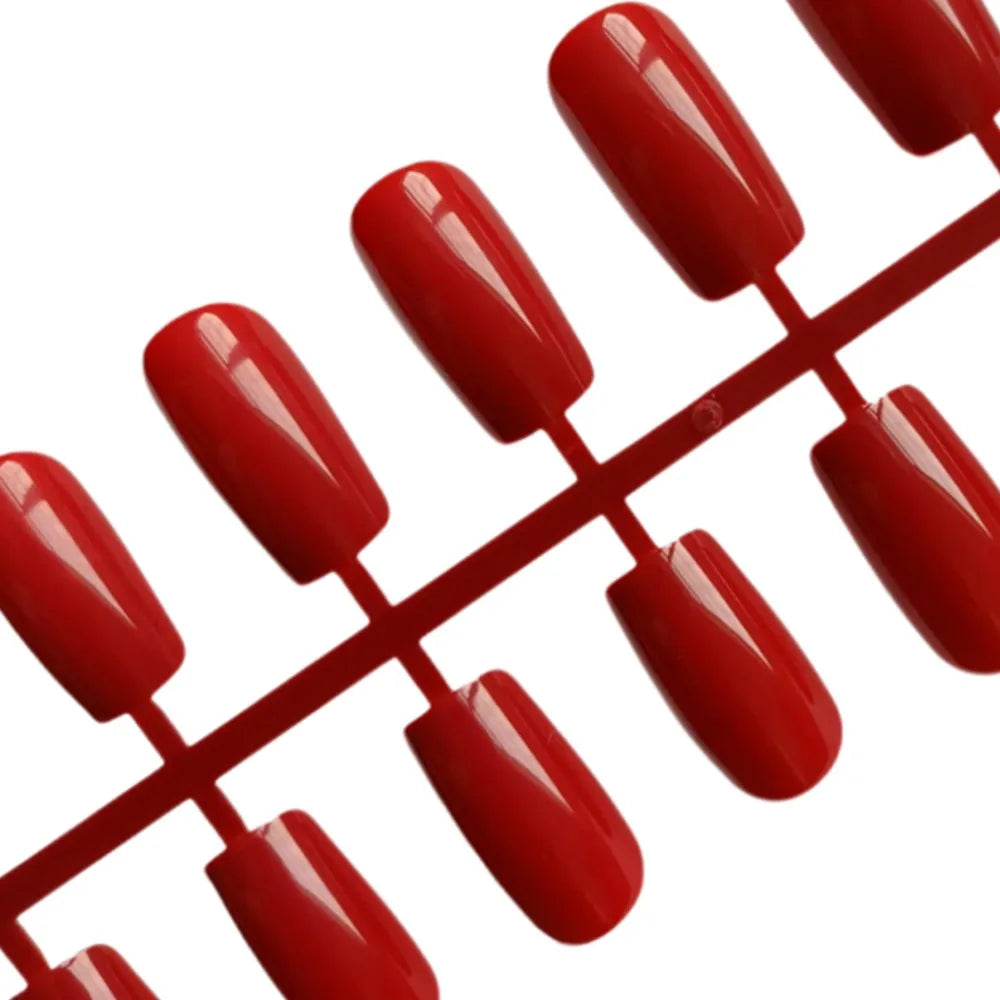 Artificial Press On Fake Nails Glossy Wine Red False Nail Long Square Reusable DIY Lady Fingernail Tip Manicure Tools
