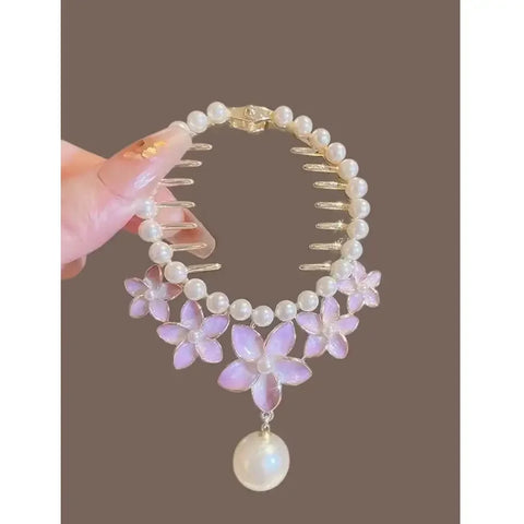 Flower Tassel Hair Clip Women Ladies Butterfly Rhinestone Pearl Metal Hair Claw Round Bun Ponytail Holder Hair Accessories