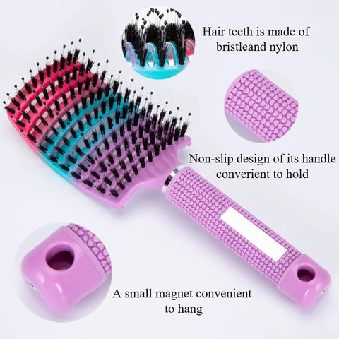 1pcs Detangling Curved Vented Boar Bristle Hair Brush Magic Scalp Massage Comb Hollow Out Anti-static for Wet Curly Hair Salon