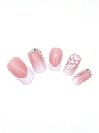 24Pcs Elegant & Simplistic Floral Nail Art Stickers, Pink, Daily & Party Wear Press On Nails Nail Supplies Nails