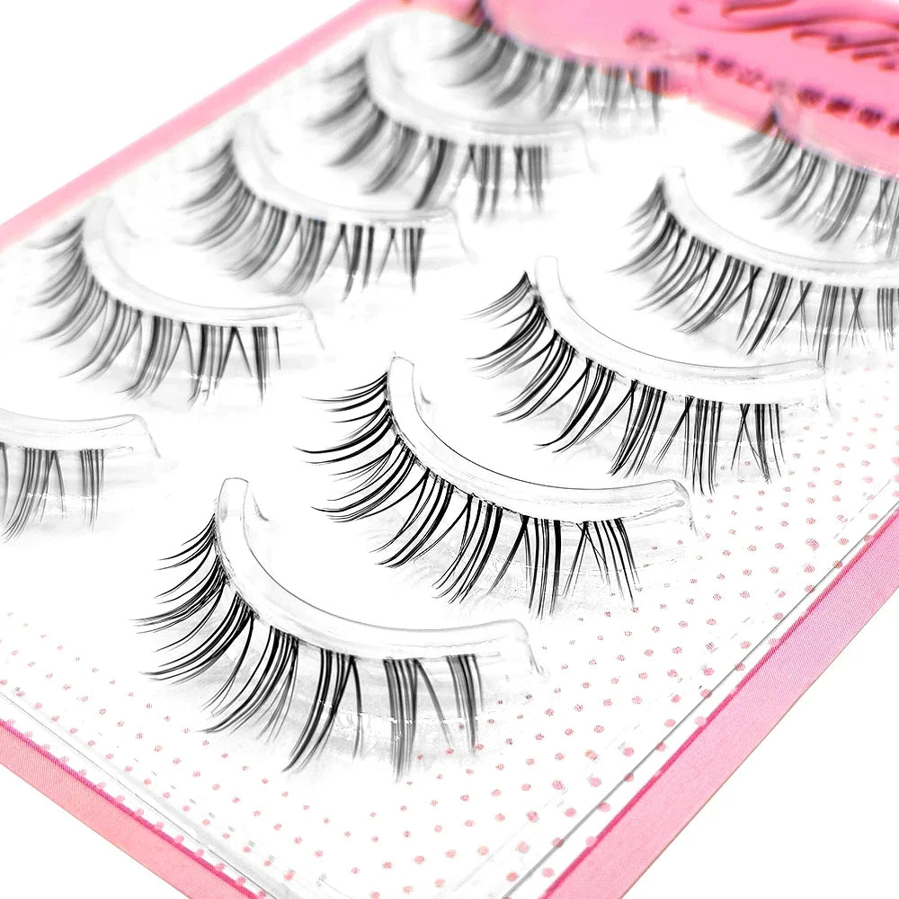 Yelix 5 Pairs Lower Lashes Strip Natural Under Lashes Small Flame Natural Bottom Eyelashes Manga Clear Band Wispy Makeup
