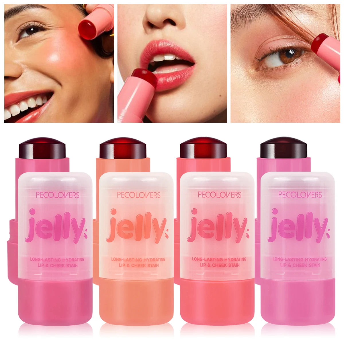 Rouge Jelly Eye Lipstick Blush Stick 3-in-1 Makeup Lip Gloss Cheek Moisturizing Natural Lasting Contour Stick Cosmetics