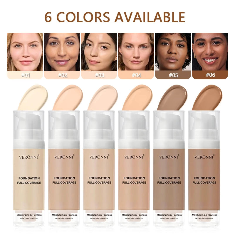 15ml Full Coverage Liquid Foundation,Foundation Effective Concealer Waterproof Sweat-resistant Makeup Professional Cosmetics