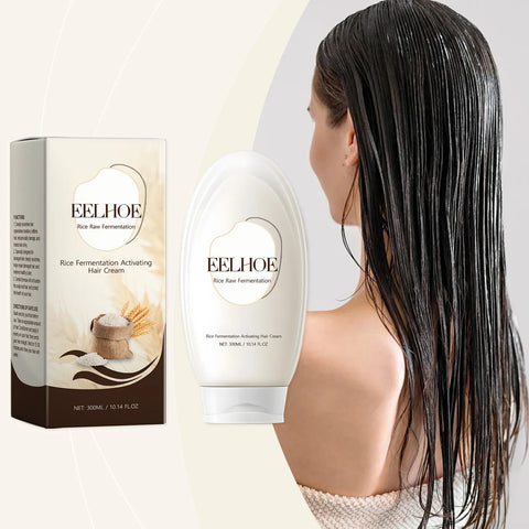 EELHOE Rice Fermentation Essence Hair Cream Strengthening Anti Frizz Smooth Hair Products Vitamin E Deep Moisturizing Hair Cream