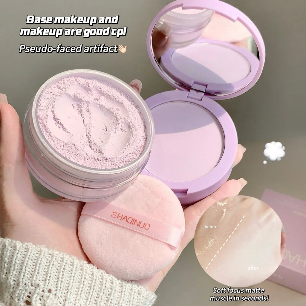 SHAQINUO Dual-effect Light and transparent Powder Compact Touch-ups, Concealer, contouring, swelling, blush, brightening, high-g