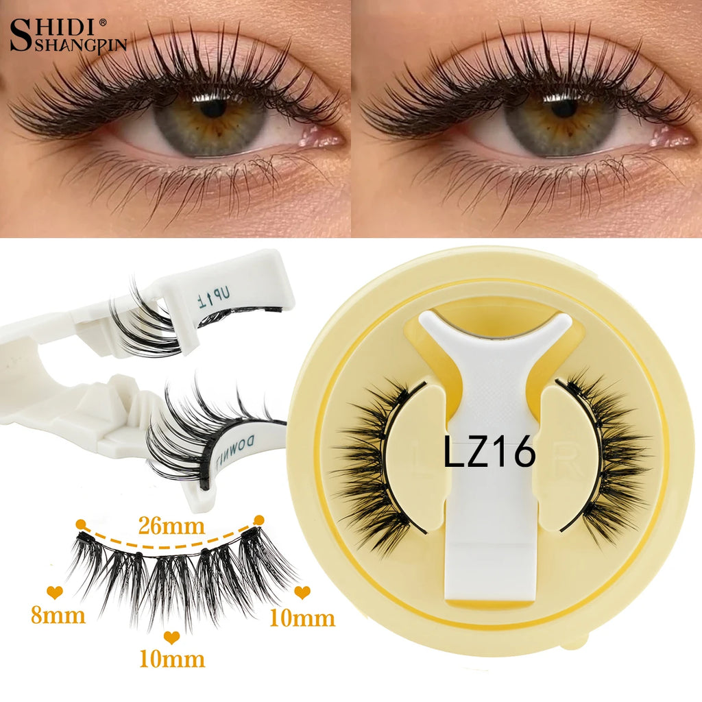 Hot Magnetic Eyelashes Set 1 Pair Reusable No Glue Needed False Eyelashes with Magnetic Tweezers Curly Faux Lashes Makeup Tool