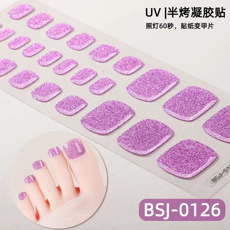 26Tips French Leopard Print UV Gel Toenail Sticker Bronzing Dye Gradient Cross-border Semi Baked Gel Nail Sticker UV Lamp Needed