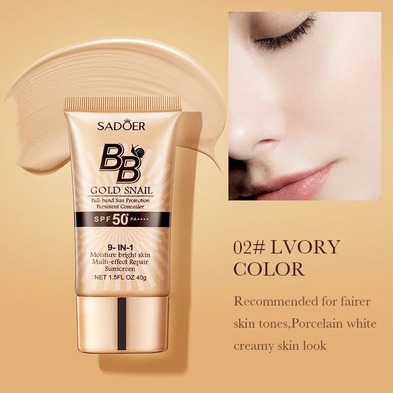 SADOER Gold Snail Oil-Control Matte BB Cream Foundation Concealer Moisturizing Isolation Cream SPF50+PA+++ 40g