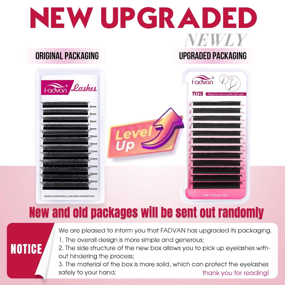 FADVAN YY Shape Eyelashes Extension 2D/3D Faux Mink L+/L/LU(M)/C/D/DD 8-15mm Black/Brown Premade Fan Lashes Extension Split Tip