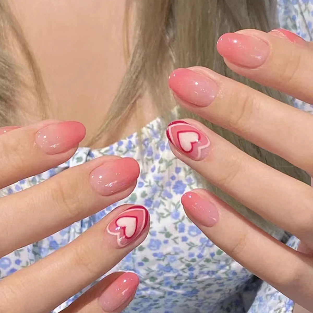 24pcs Cloud Pattern False Nails Korean Sweet Style Lady Women Manicure Supplies Press on Nail Fashion Girl Fake Nail Patches