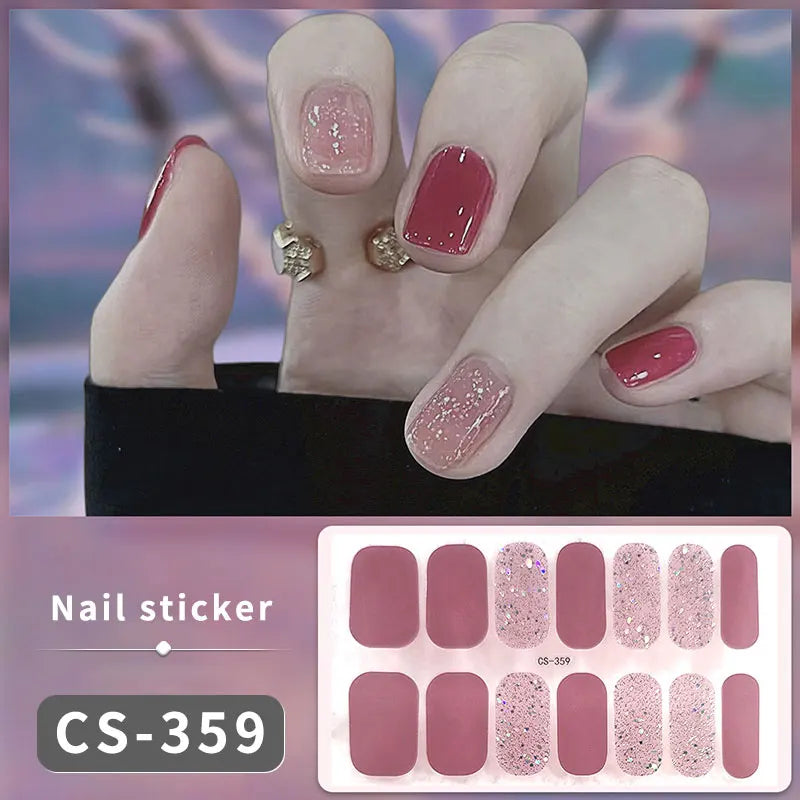 14/16Tips Full Cover Gradient Nail Stickers Multi Color Self Adhesive Slider No Need UV Lamp Cured Press ON Nail Decal