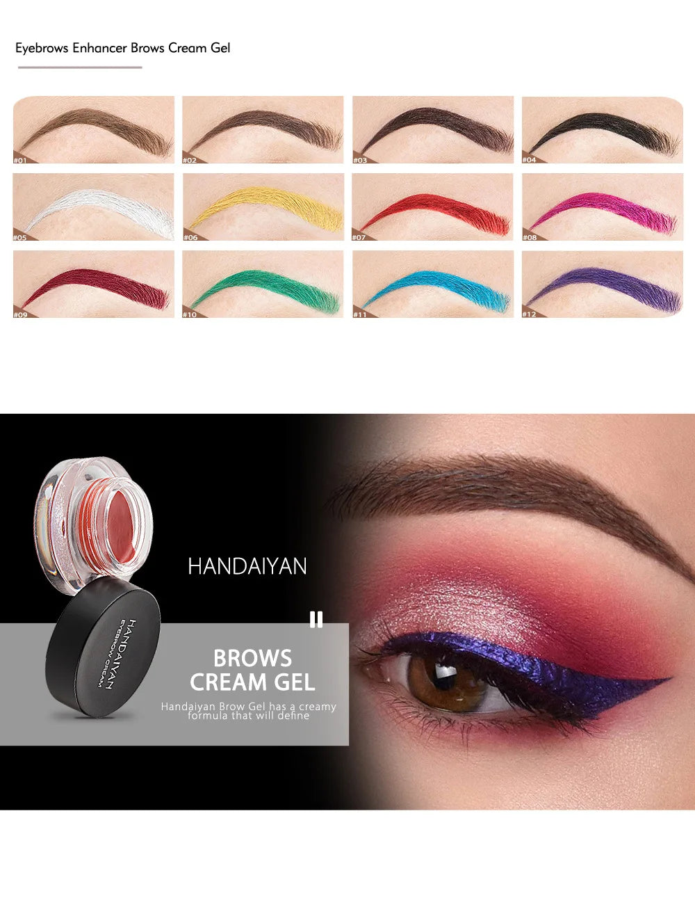 HANDAIYAN 12 Color Waterproof Eyebrow Cream Professional Eyeliner Eyebrow Gel High Brow Tint Black Eye Brow Makeup Tools