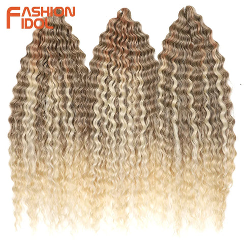 Ariel Hair Synthetic Twist Crochet Curly Hair 24 Inch Water Wave Braid Hair Ombre Blonde Brown Deep Wave Braiding Hair Extension