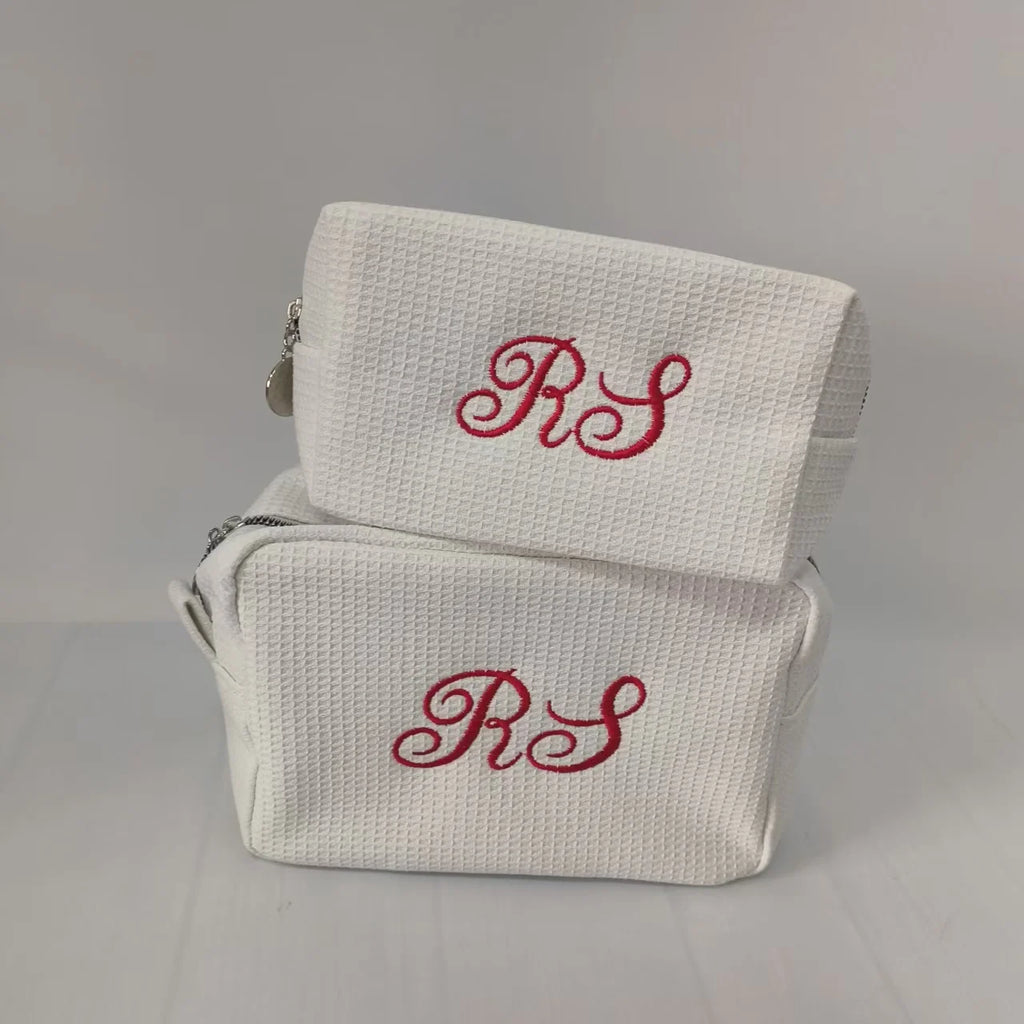 New Waffle Cosmetic Bag, Personalized Monogrammed Toiletry Bag, Embroidered Make Up Bag,Bridesmaid Makeup Bag, Wedding Gifts